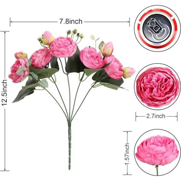 Artificial Peony Flower Silk Peonies Bouquet 4Bundles Fake Flowers Bulk(RedRose) - Picture 4 of 6